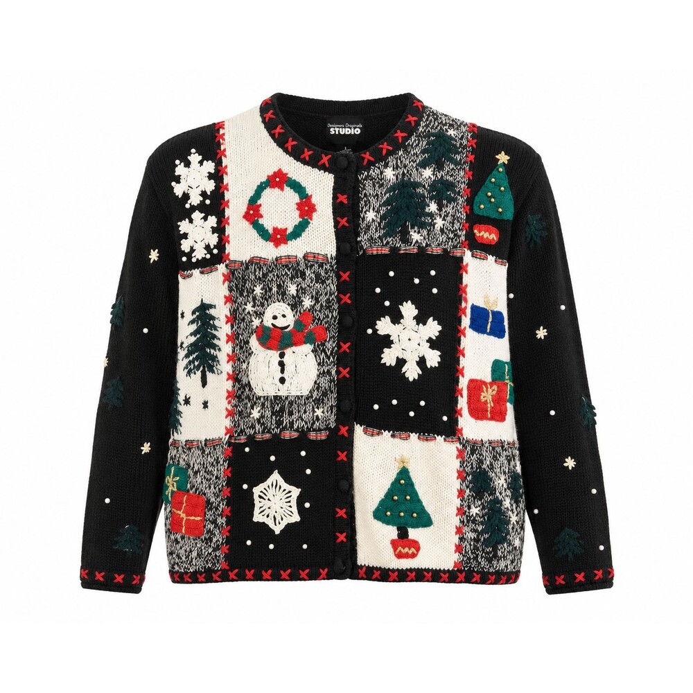 Vintage Studio Christmas Holiday Ugly Christmas Sweater Cardigan Women's L